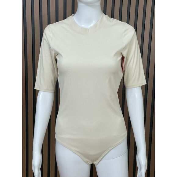 Spanx Suit Yourself Women's M Ivory Bodysuit One Piece Ribbed Crew Neck Summer - Picture 1 of 9